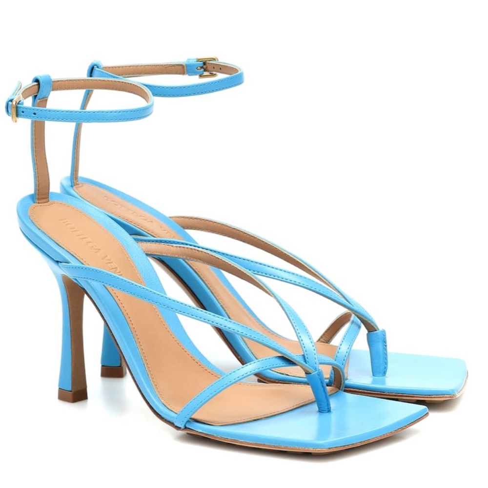 Bottega Veneta Sky Blue Strappy Ankle‑Tie Heeled Sandals